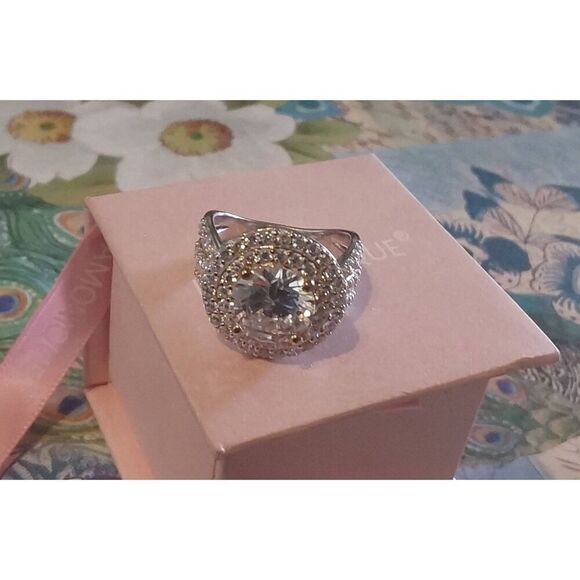 NEW~DIAMONIQUE 5.8 Ct. Round Double Halo Triple Cut Shank Cocktail Ring Sz 8 - Picture 1 of 4